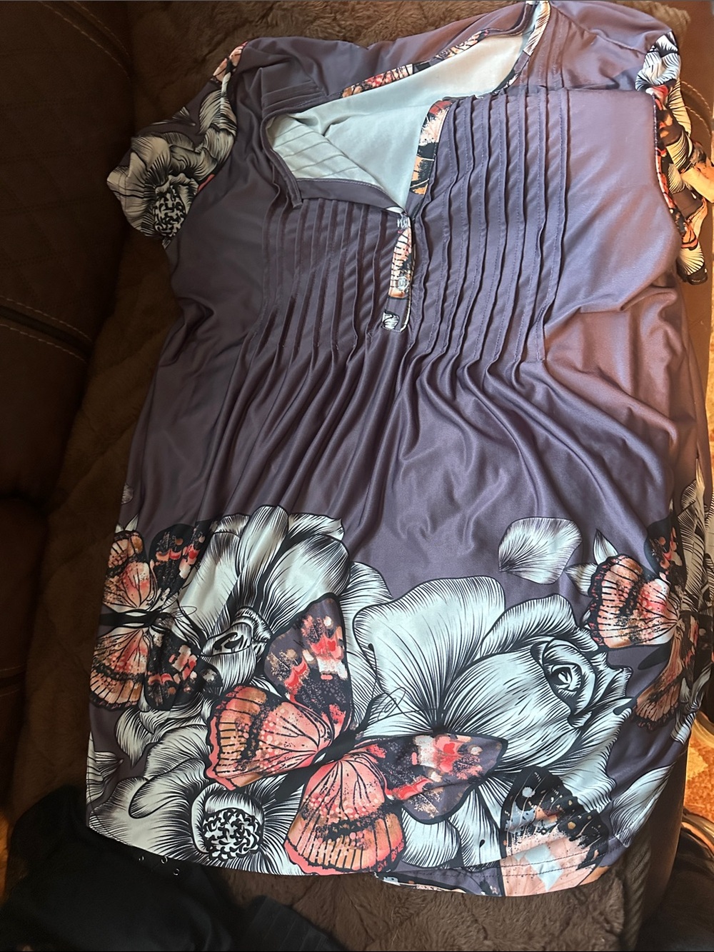 Pleated Floral Butterfly Blouse in Purple